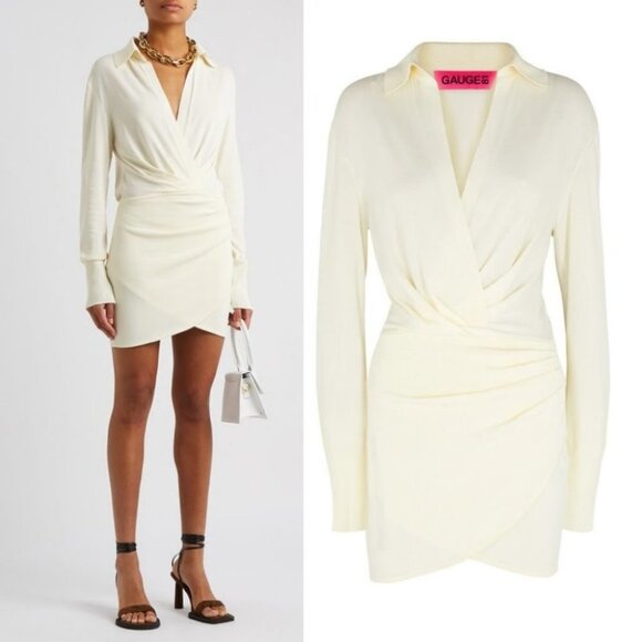 Gauge81 Off White Nojas Dress‎ Size XS Faux Wrap Elastic Waist Ribbed Knit Mini - Picture 2 of 16